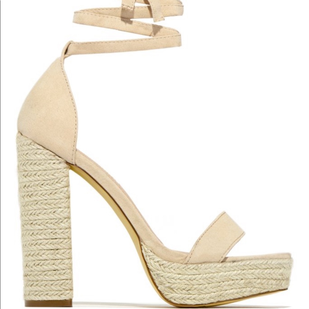 NUDE ESPADRILLE WRAP AROUND PLATFORM CHUNKY HEEL - Picture 6 of 6